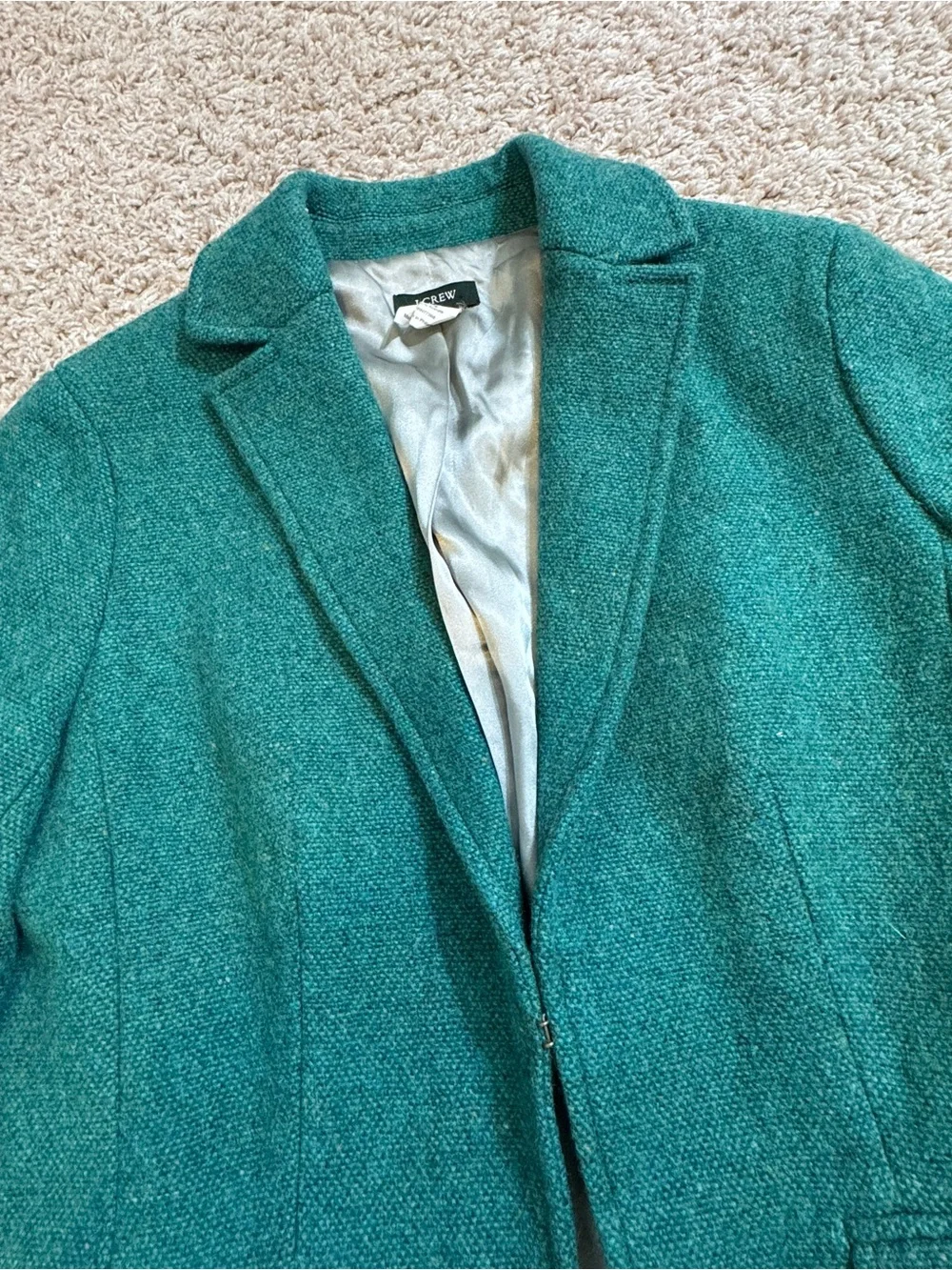 J Crew 100% Wool Green Blazer Jacket Full Lined Size 6P